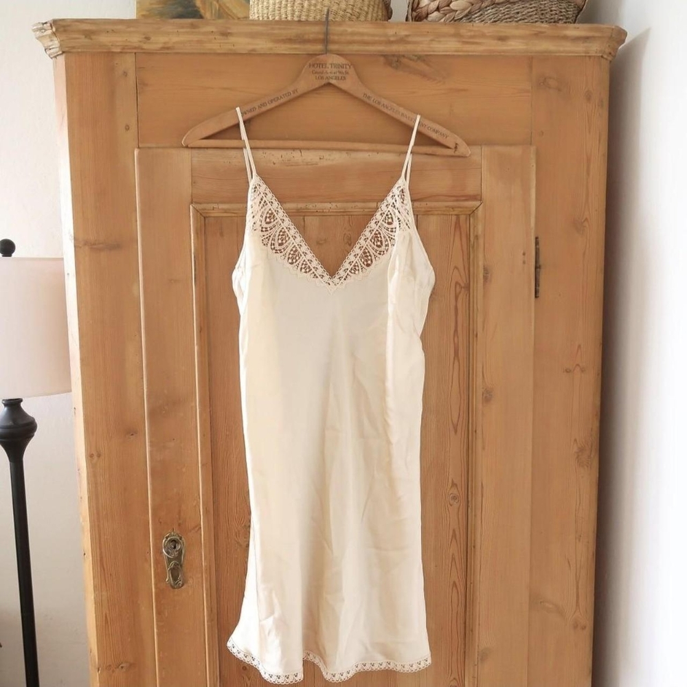 French silk and lace backless chemise slip dress